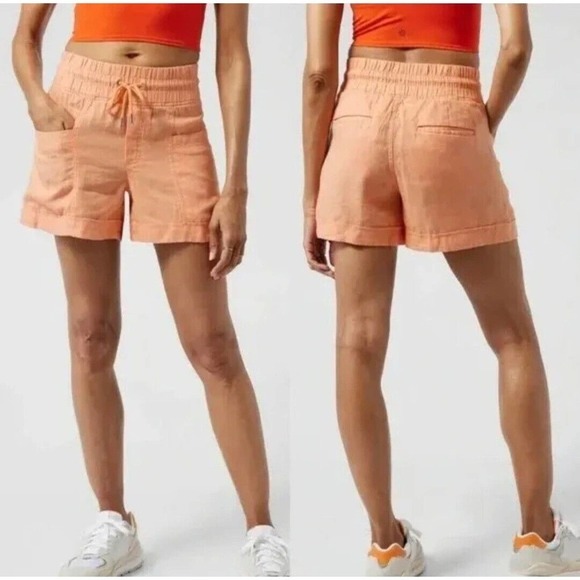 ATHLETA CABO Pull on Drawstring Linen 4" Shorts Cactus Peach Coral Size 4 - Picture 1 of 10